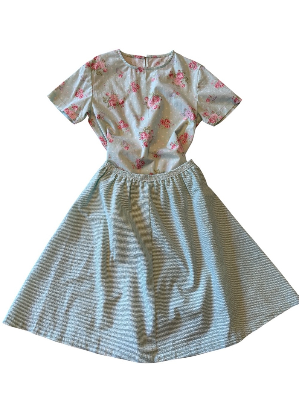 Mint Floral Top and seersucker Skirt Nicely Handmade